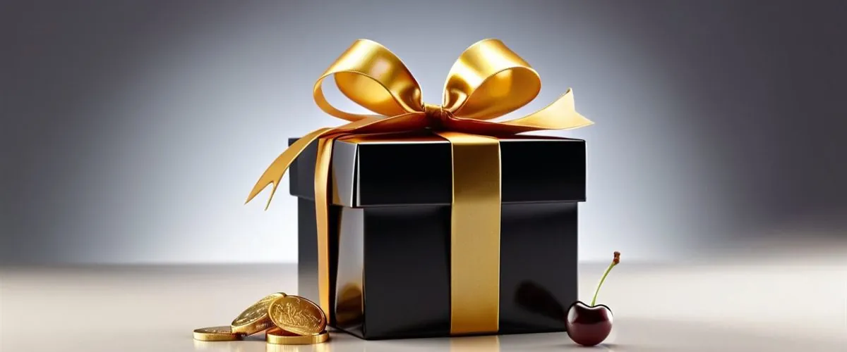 Gift box with coins and a slot reel